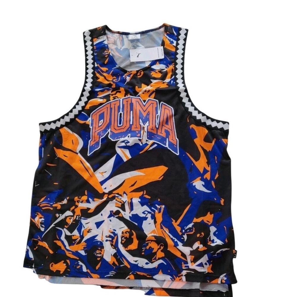 Puma Graphic Basketball Tank Top Jersey Men's M Orange Blue Black‎ Athletic